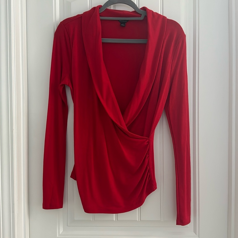 Ann Taylor Red Ballet Wrap Sweater